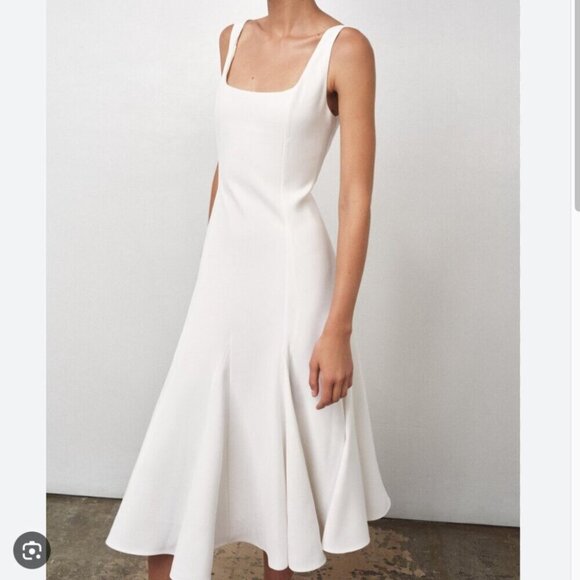Zara Sleeveless Square Neck Flared Skirt Long Dress NWT White Size Small - Picture 3 of 12